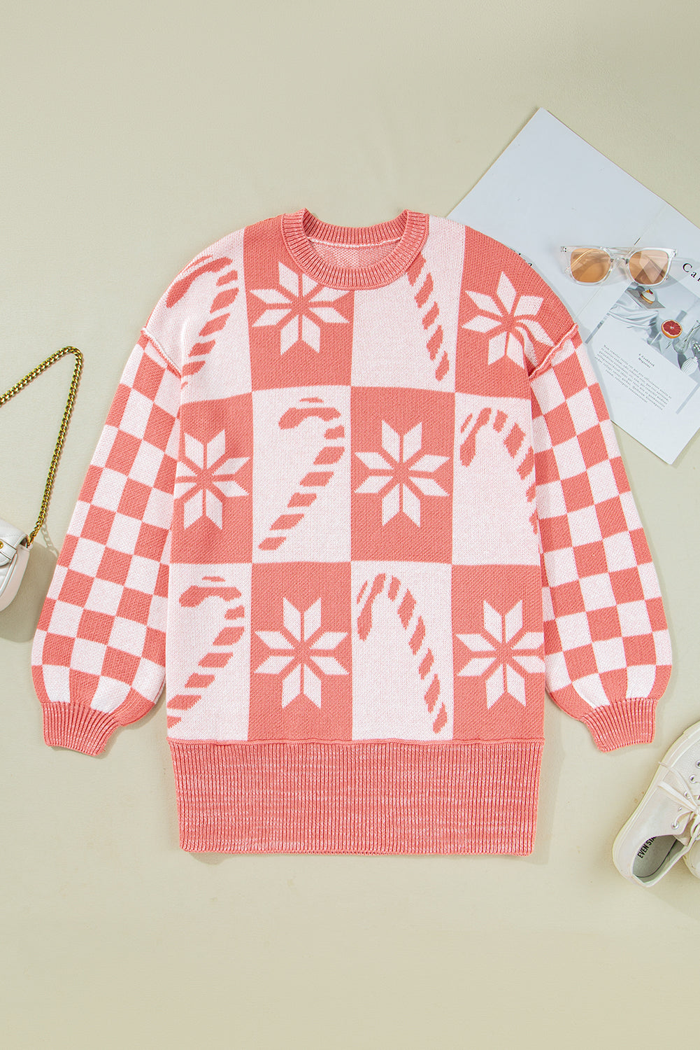 Christmas Candycane Snowflake Checker Sweater