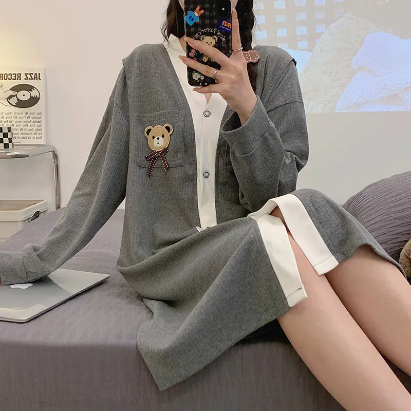 Cotton Maternity Nightgown for Nursing Mothers - # BAGE211510127-NURSG