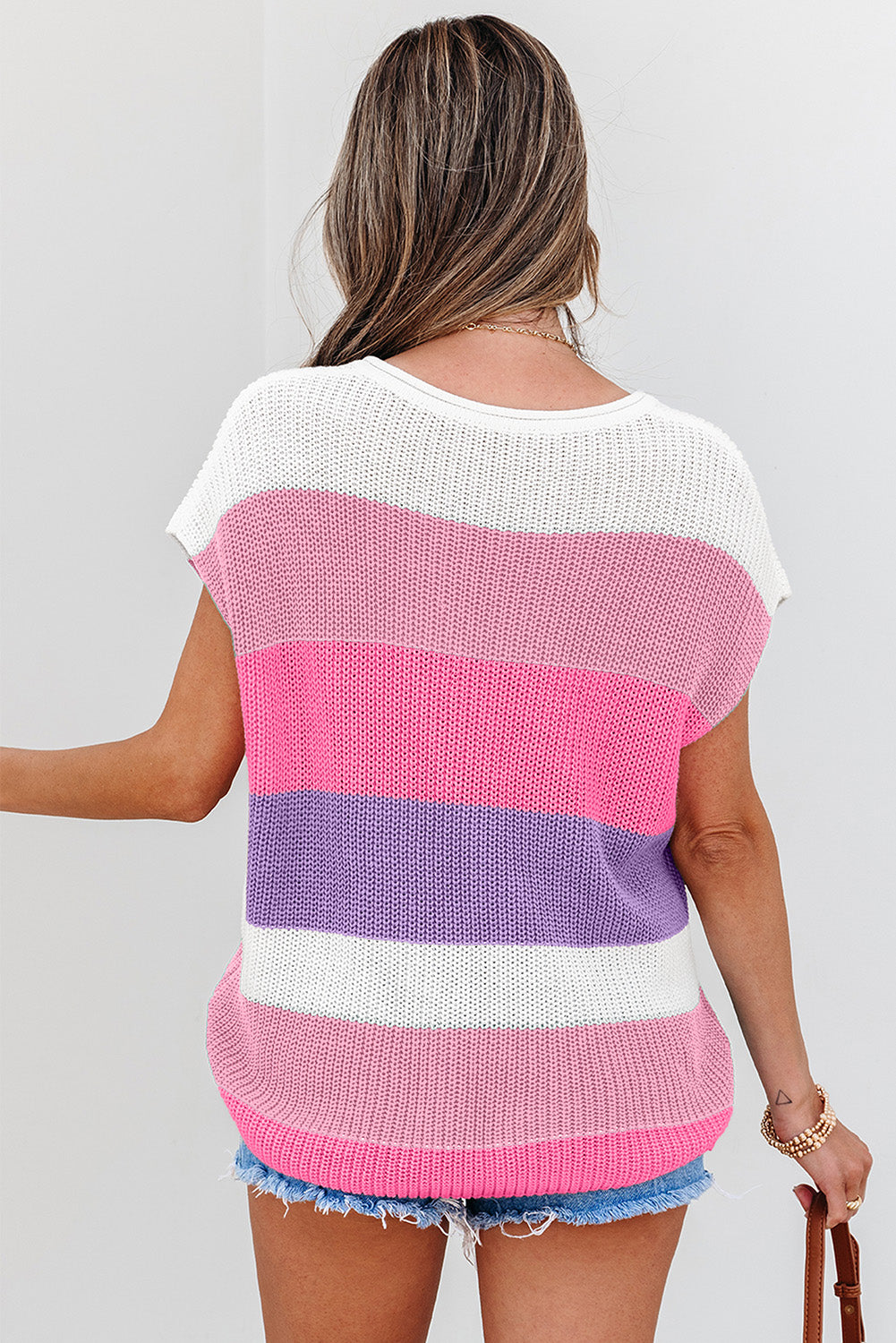 Stripe Colorblock V-Neck Sweater T-Shirt
