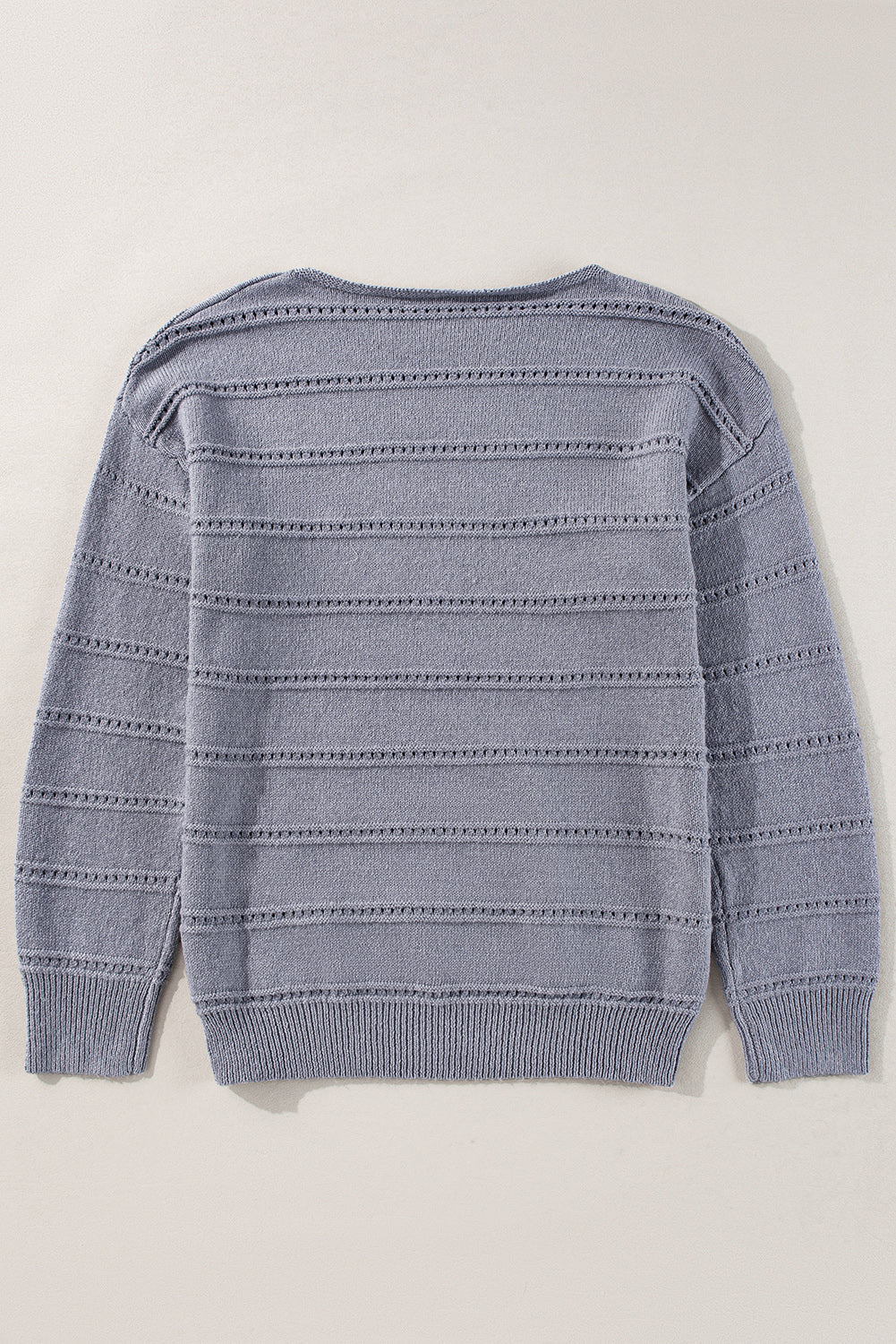 Pointelle Knit Boat Neck Drop Shoulder Sweater
