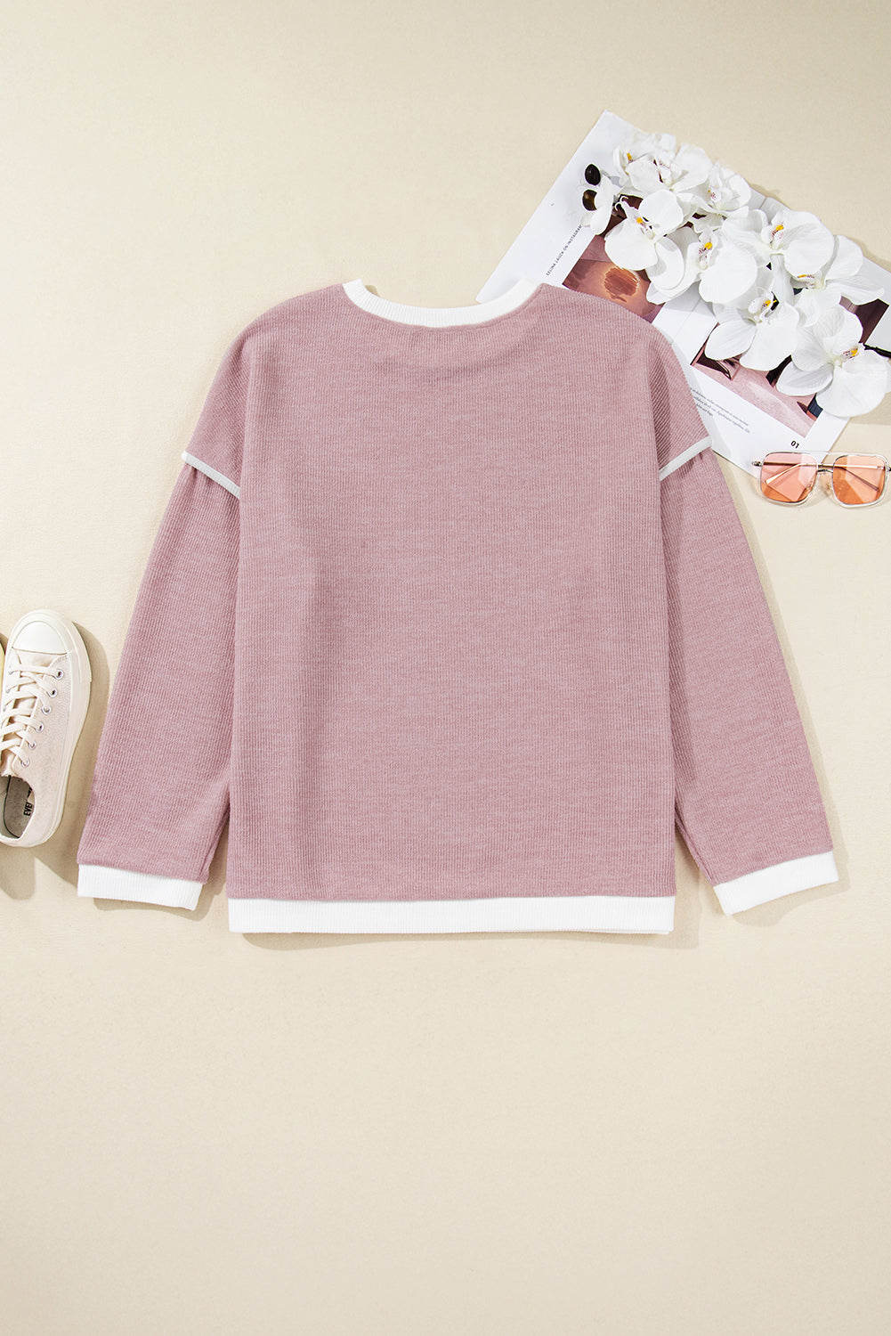 Plus Size Contrast Trim Drop Shoulder Top