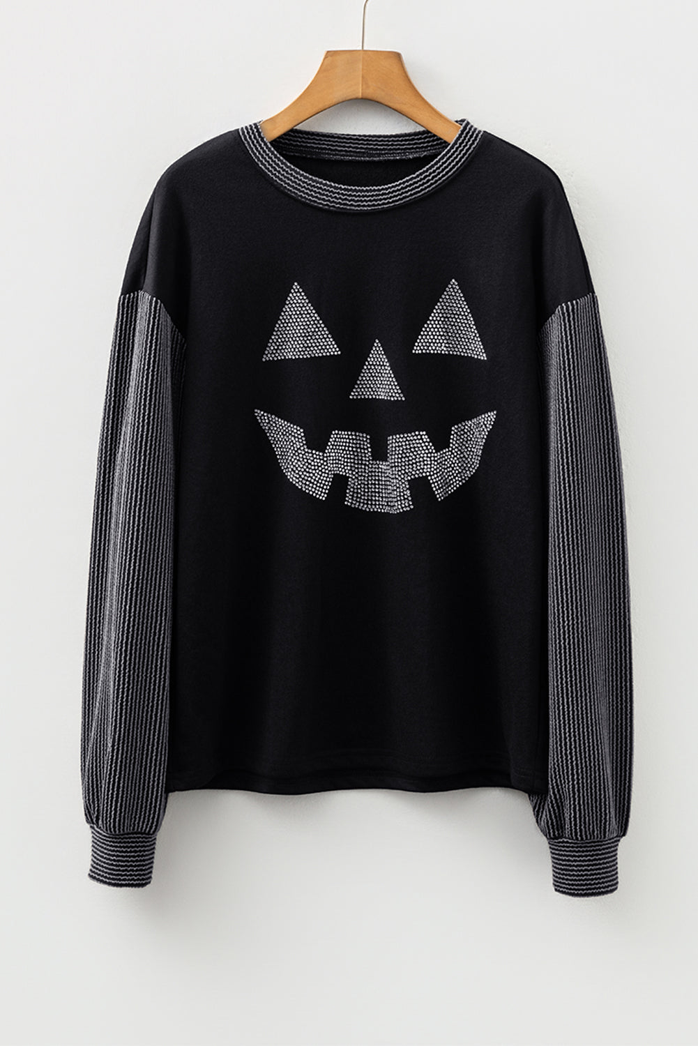 Halloween Rhinestone Pumpkin Patchwork Long Sleeve Top