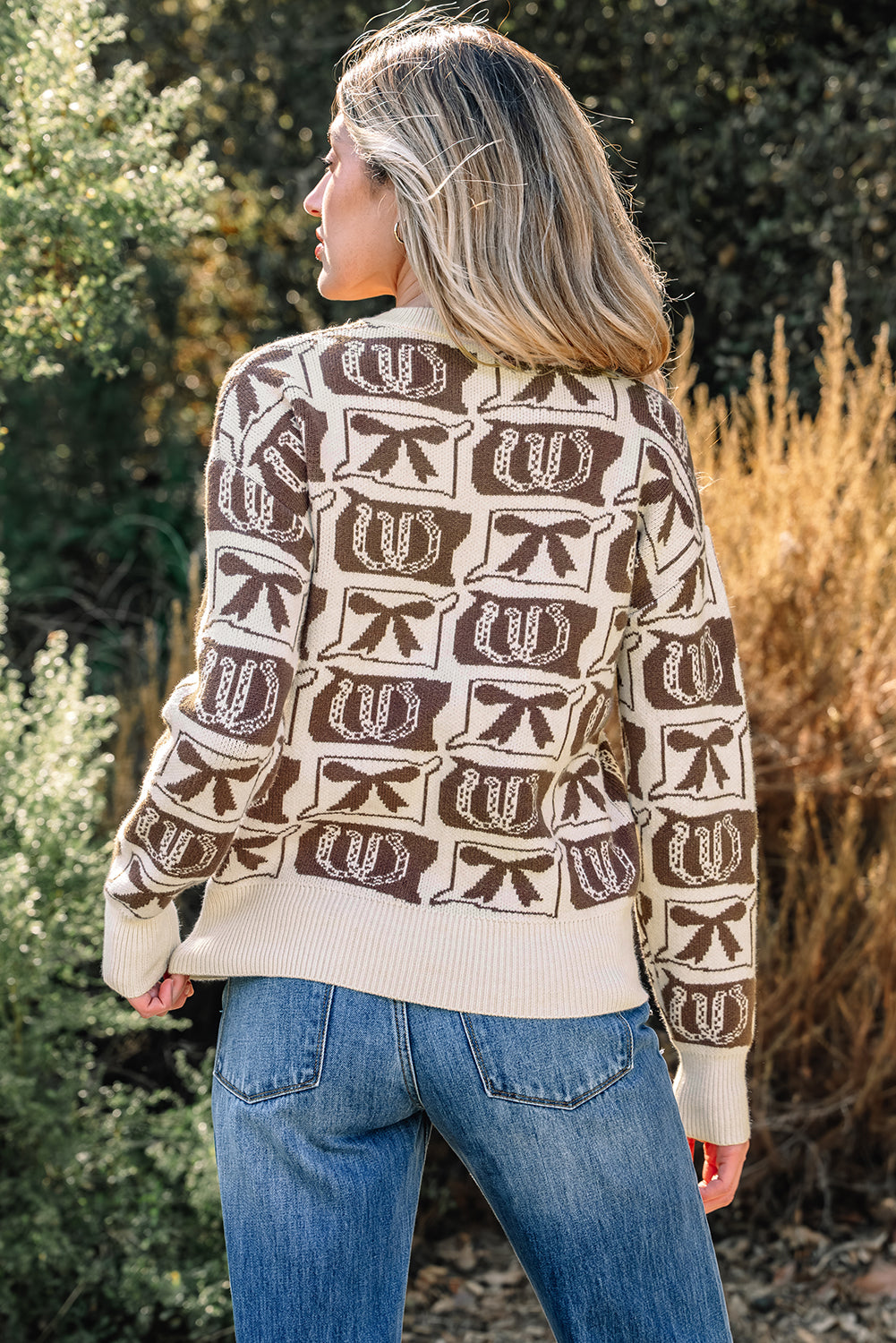 Western Bows & Horseshoes Long Sleeve Sweater