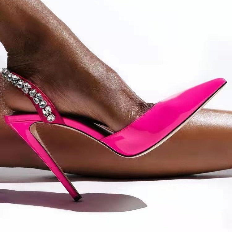 Spiked sideless pointed-toe high-heeled shoes