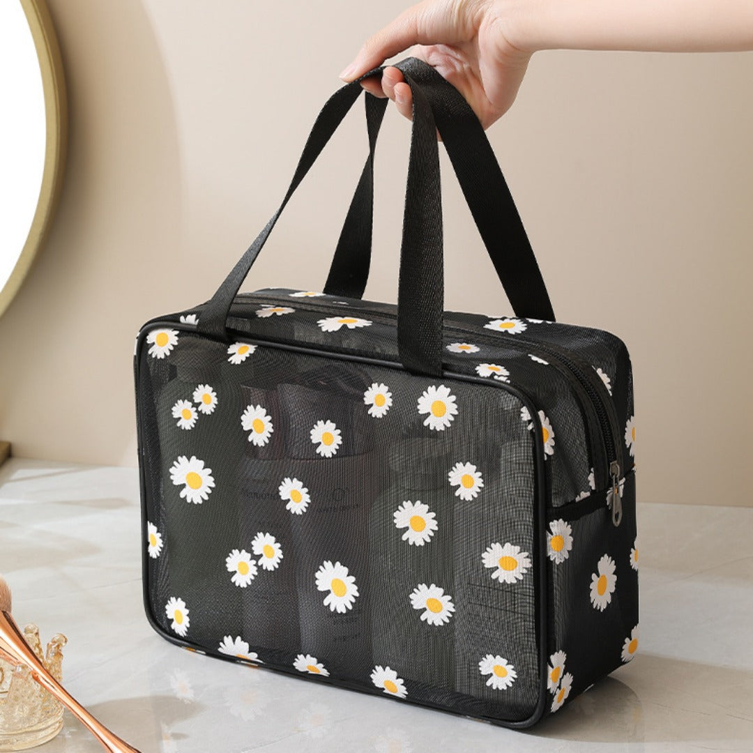 Mesh Cosmetic Bag, Small Daisy Beach Wash Bag, Travel Women's Simple Storage Bag, Go Out Portable Mesh Shower Tote Bag,