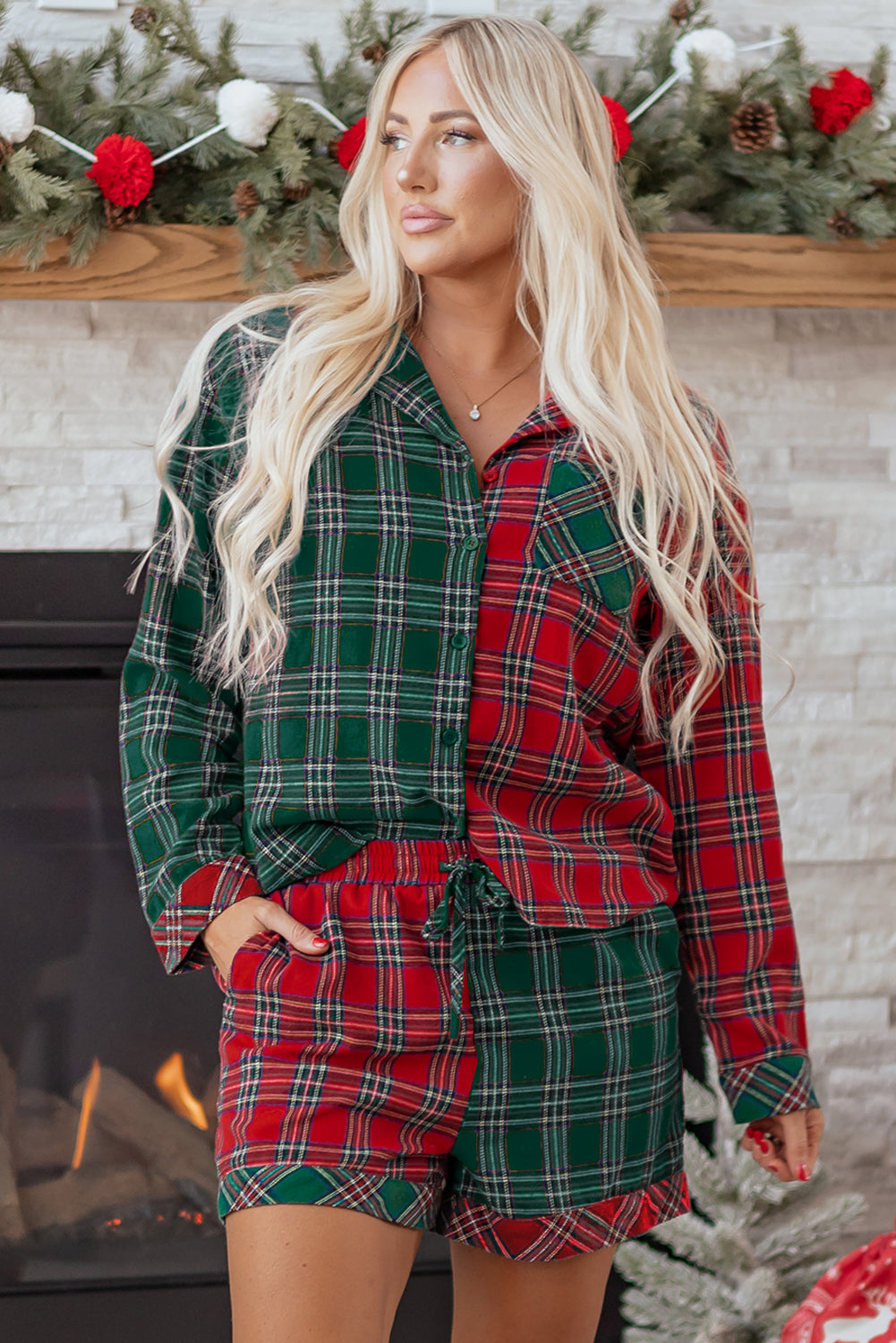 Christmas Plaid Patchwork Pajama Set