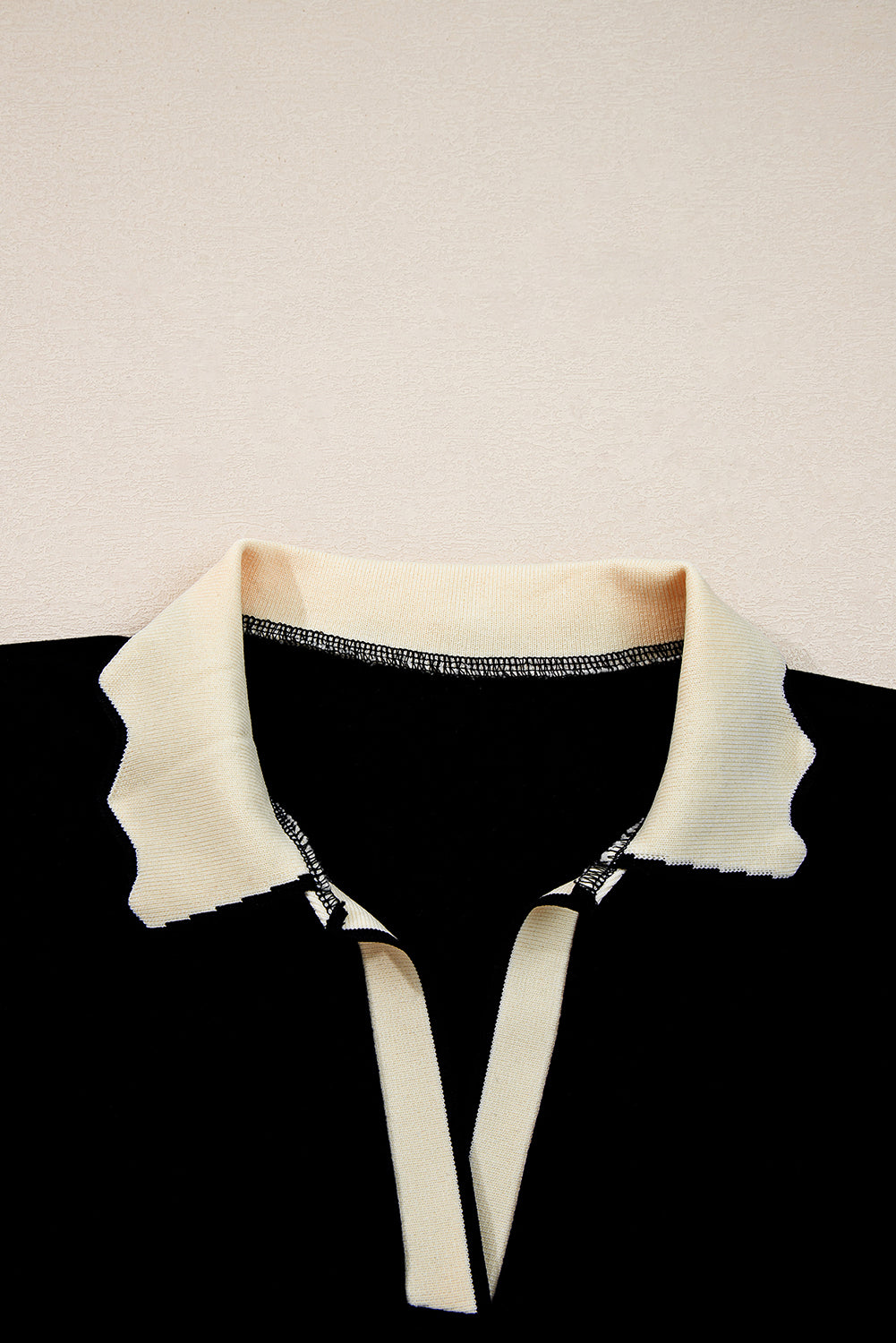 Colorblock Scallop Trim Long Sleeve Collared Top