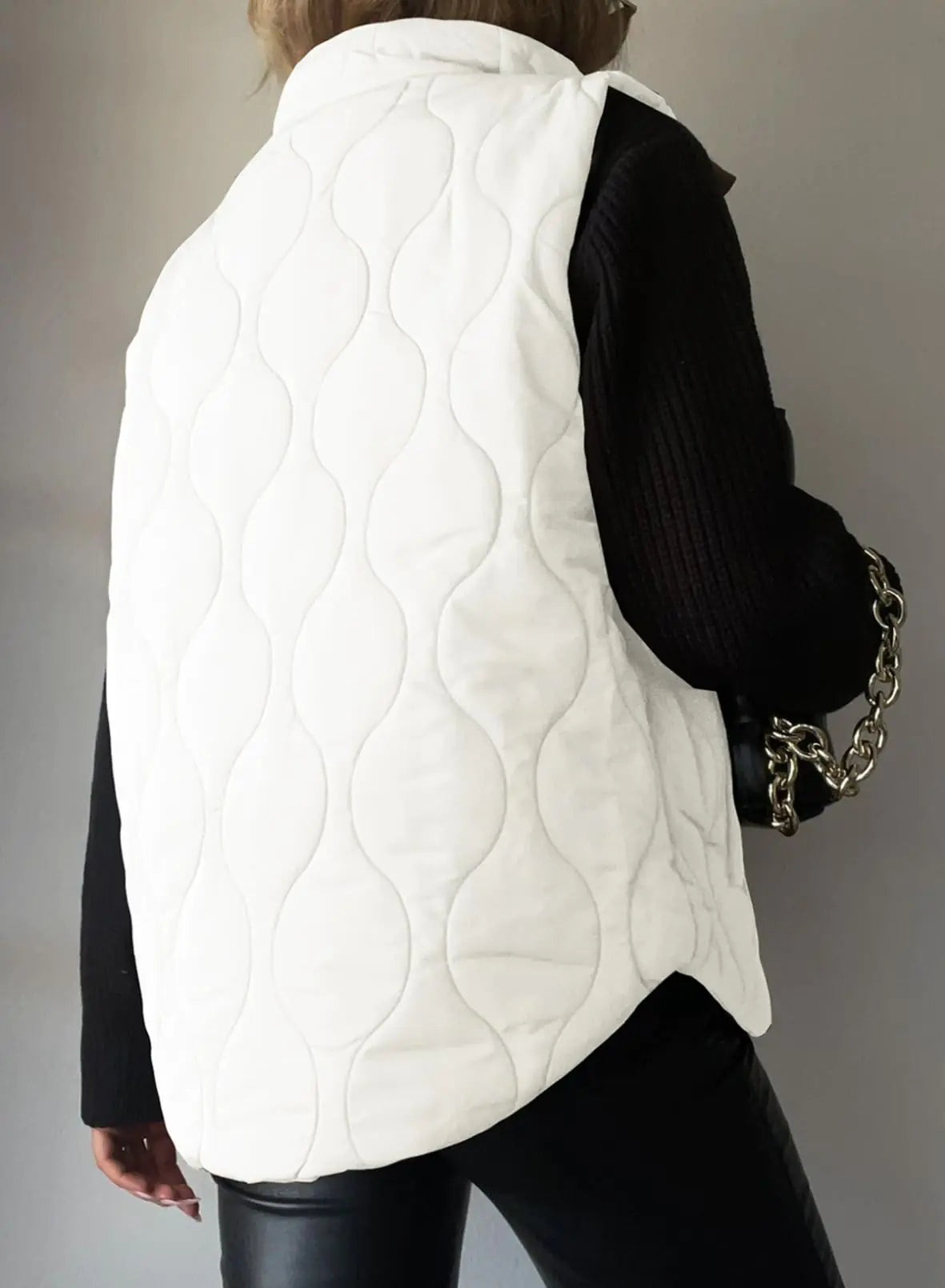 EVALESS Cropped Puffer Vest Women Lightweight Quilted Stand Collar Sleeveless Jackets Fall Button Zip Up Warm Coat Outerwear X-Large White - # GIAA23210002-PRG