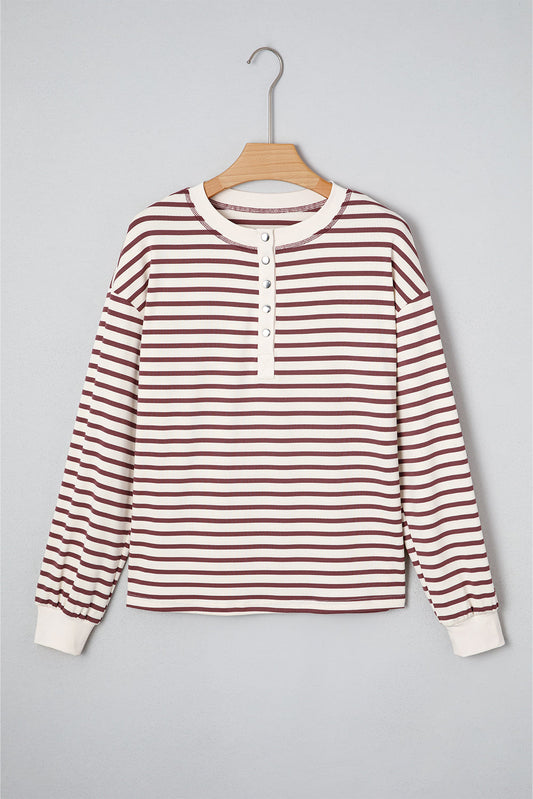Stripe Long Sleeve Henley Top