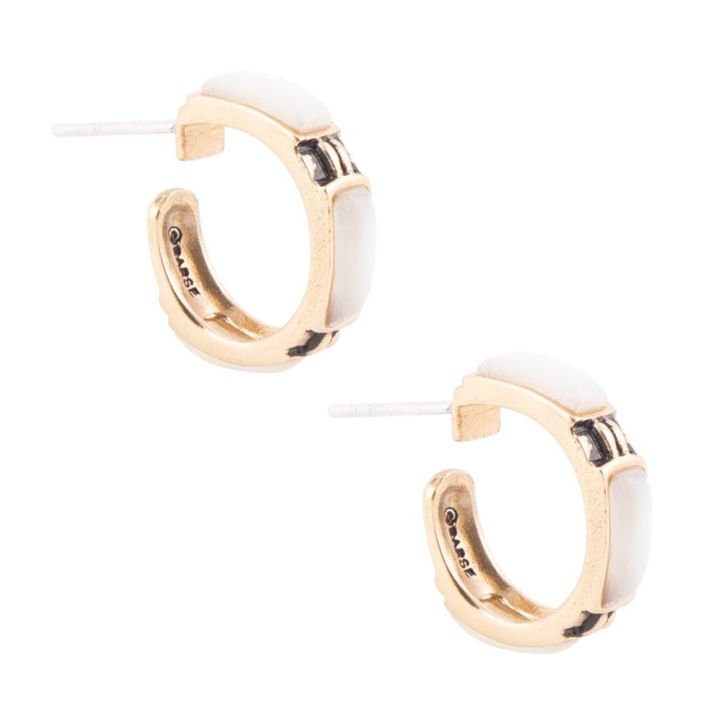 Baguette Mother of Pearl Hoop Earrings