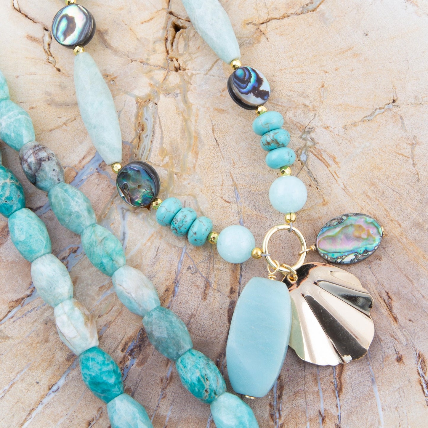Baja Amazonite and Abalone Long Necklace