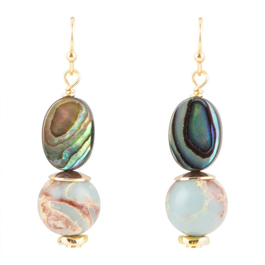 Baja Mint Jasper and Abalone Earrings
