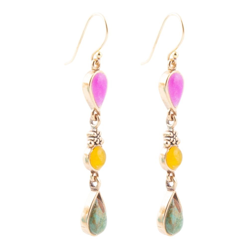 Barcelona Multistone Linear Golden Drop Earrings