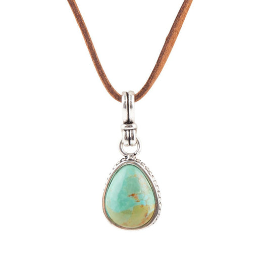 Basic Turquoise and Sterling Silver Pendant Leather Necklace