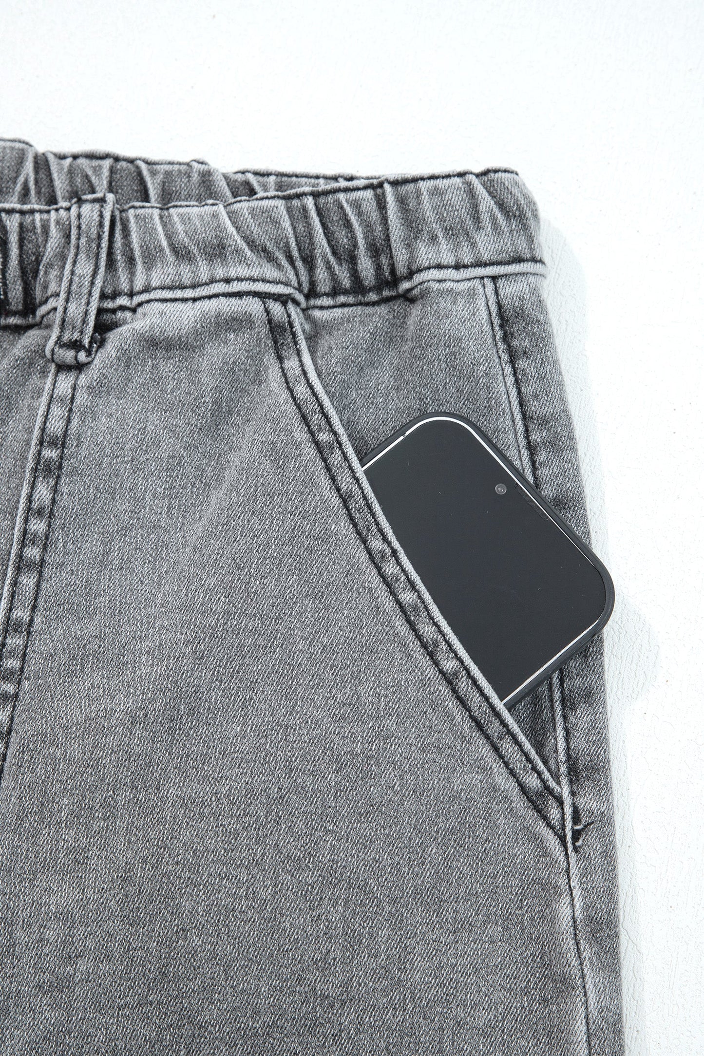 Denim Raw Hem Drawstring Wide Leg Pants