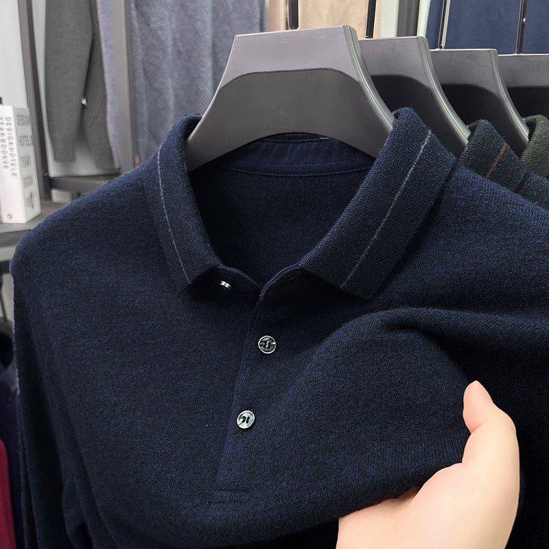 Men's 100% Wool Lapel Knit Sweater