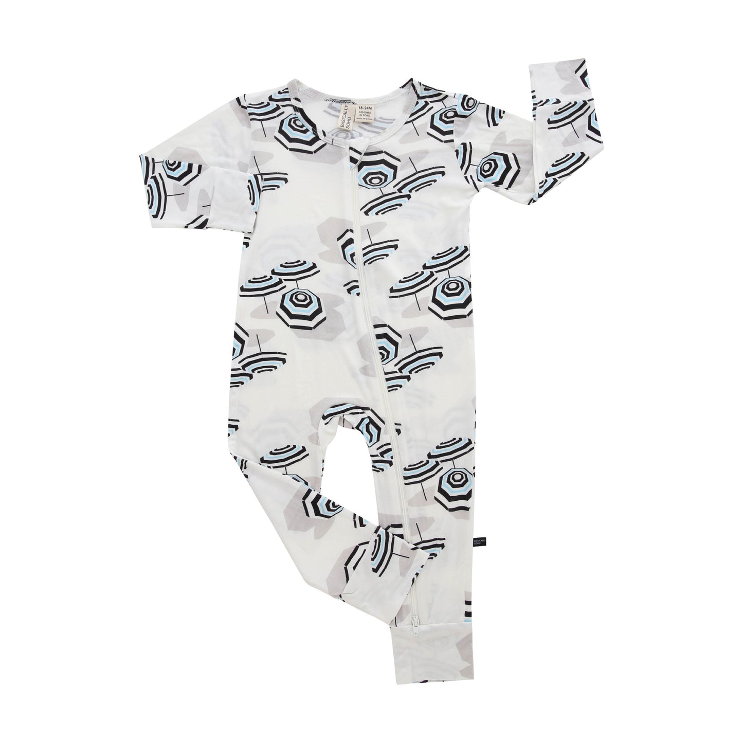 Amalfi Coast Beach Umbrella Black and White Zippered Romper