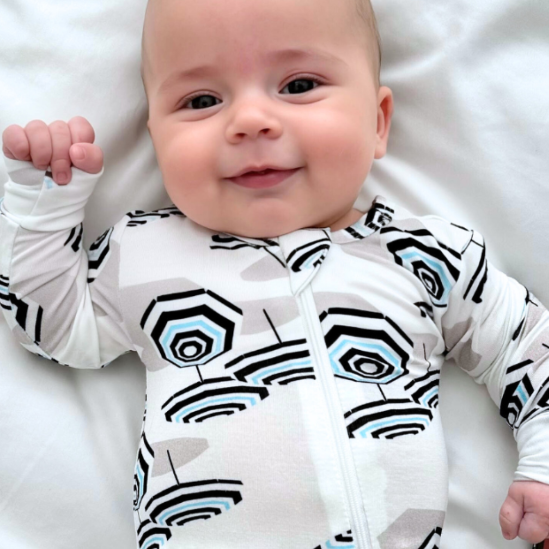 Amalfi Coast Beach Umbrella Black and White Zippered Romper