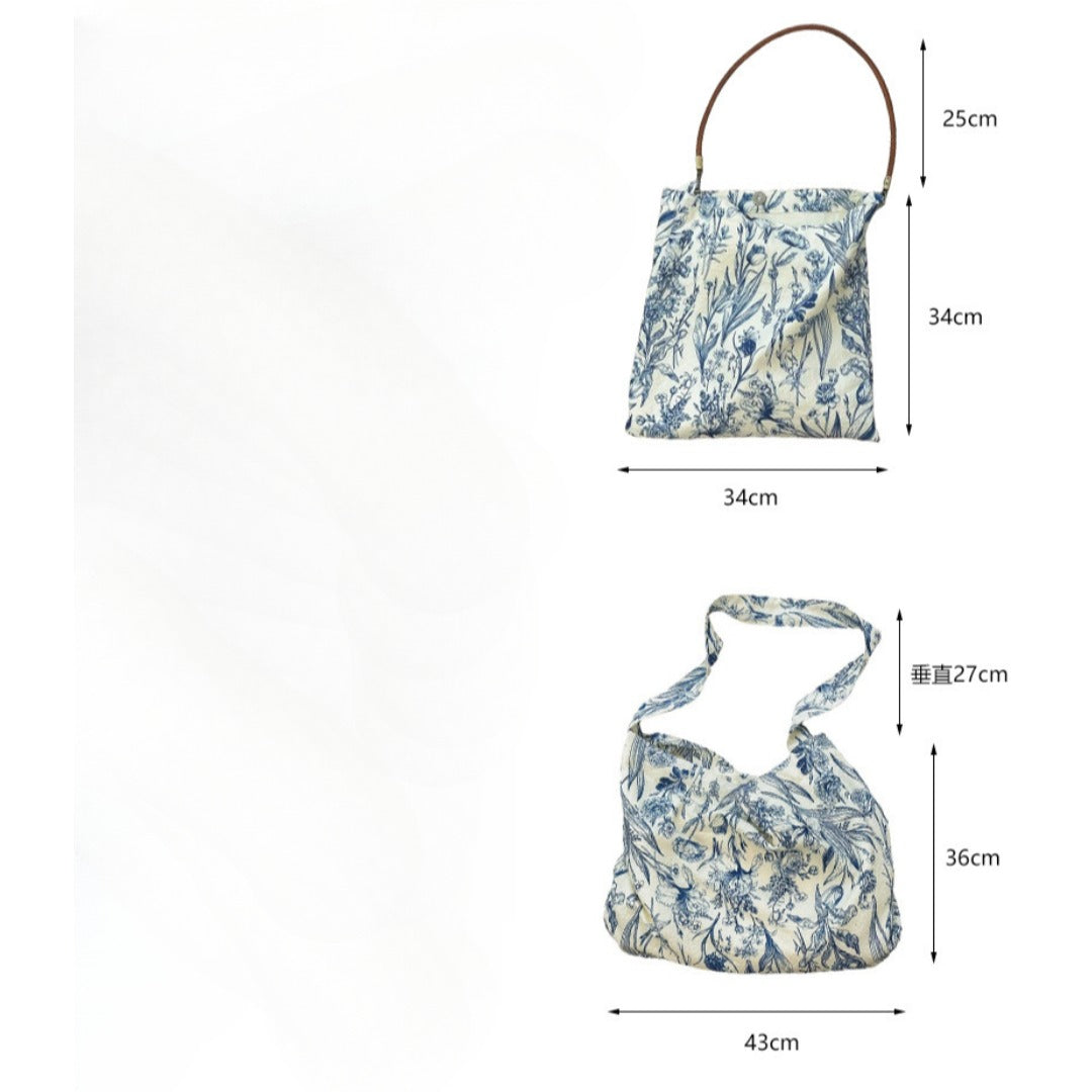 Design retro blue and white porcelain flower bag, single shoulder strap armpit bag, shoulder bag lightweight, hobo bag cloth