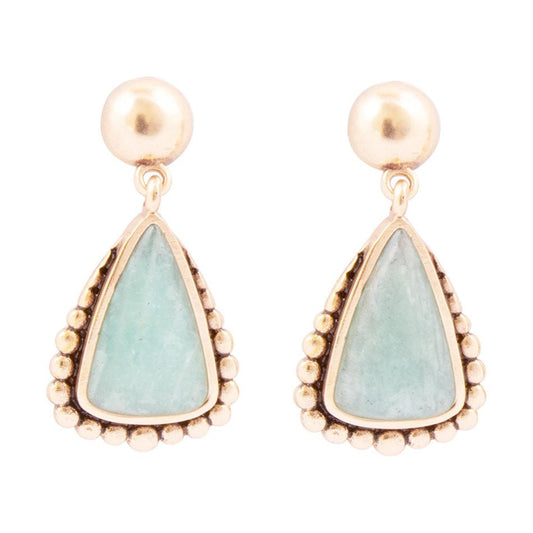Begondor Blue Amazonite Golden Post Drop Earrings