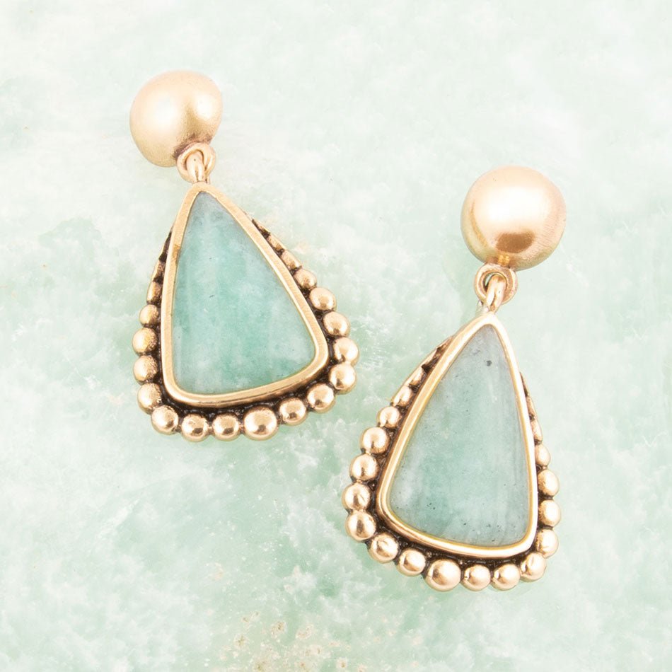 Begondor Blue Amazonite Golden Post Drop Earrings