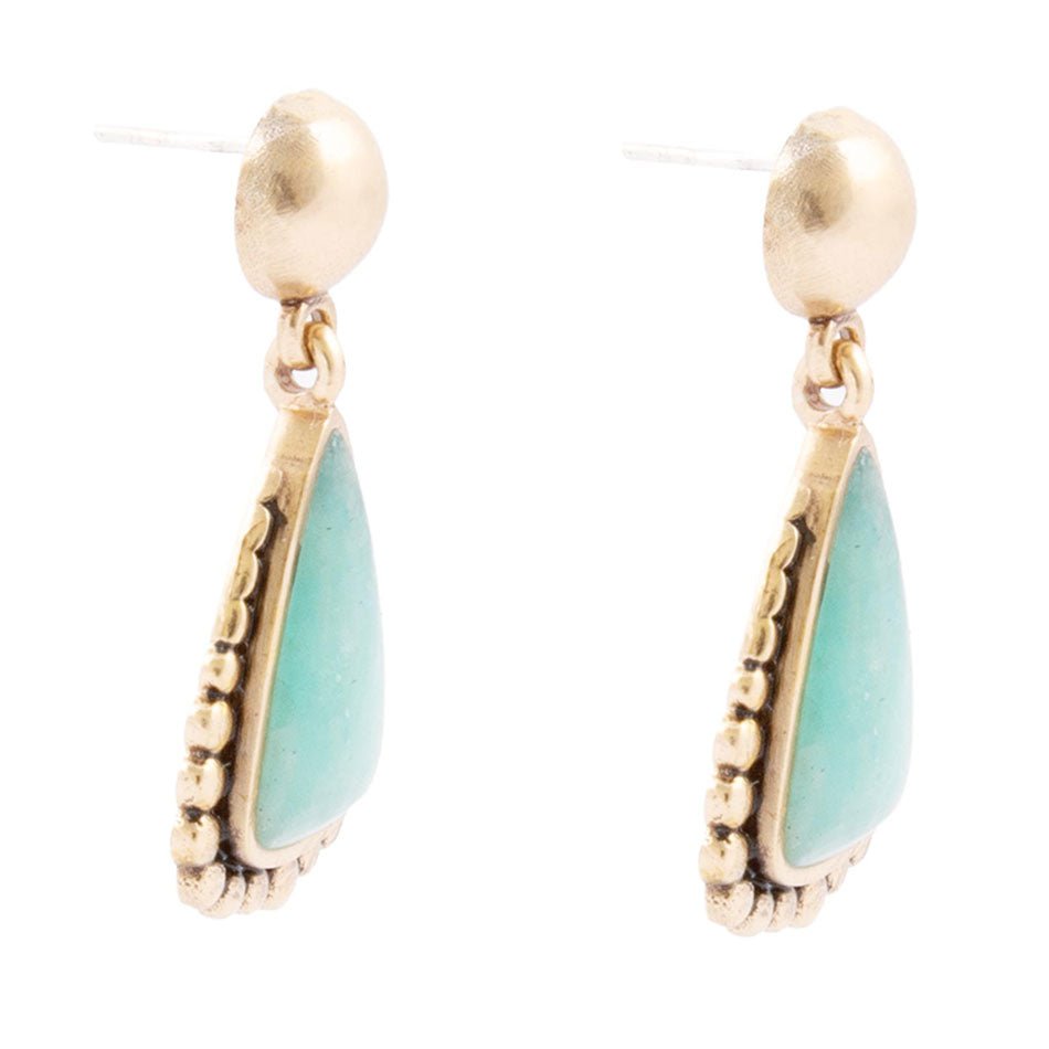 Begondor Blue Amazonite Golden Post Drop Earrings