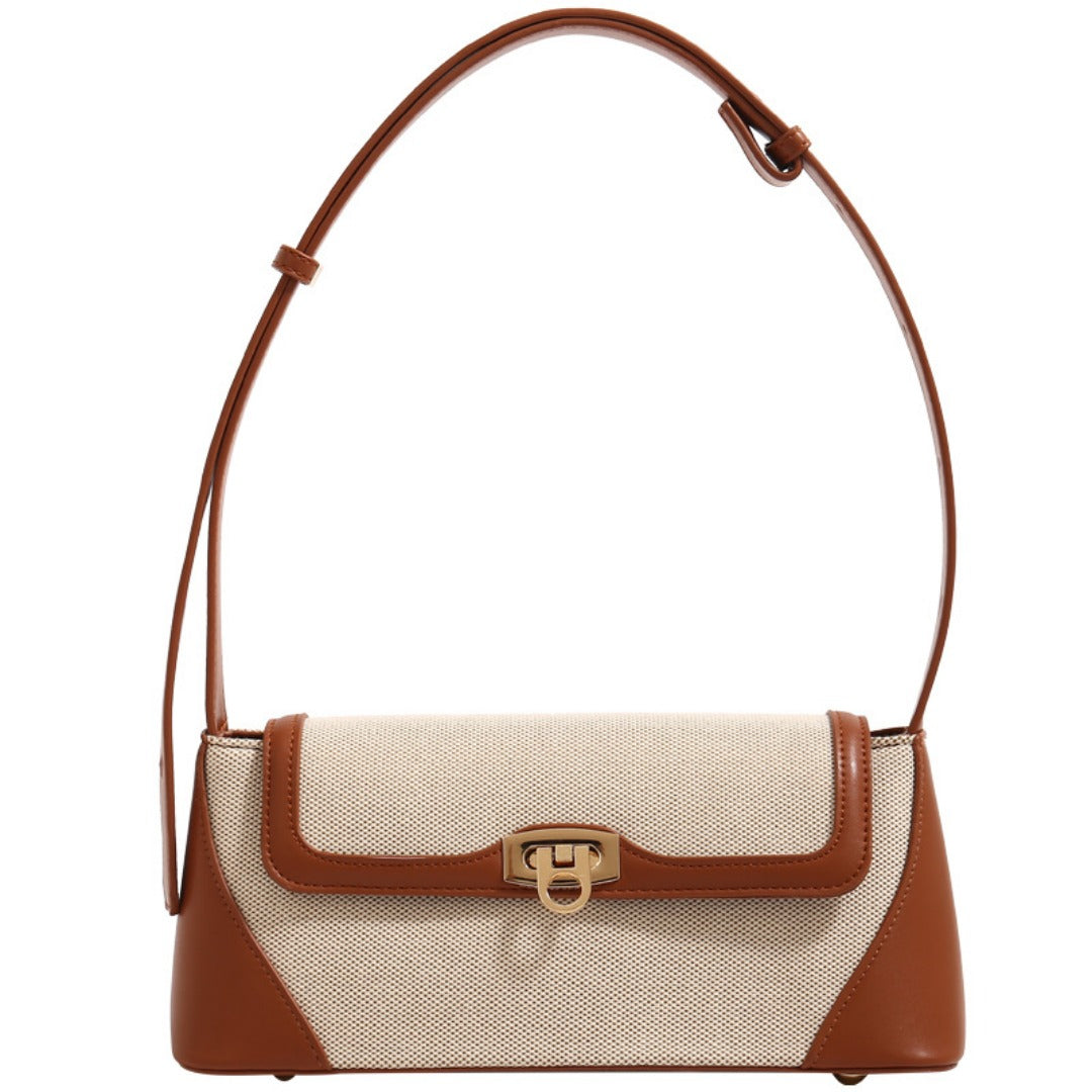 Small shoulder purse, female design retro armpit bag, canvas splicing shoulder crossbody bag