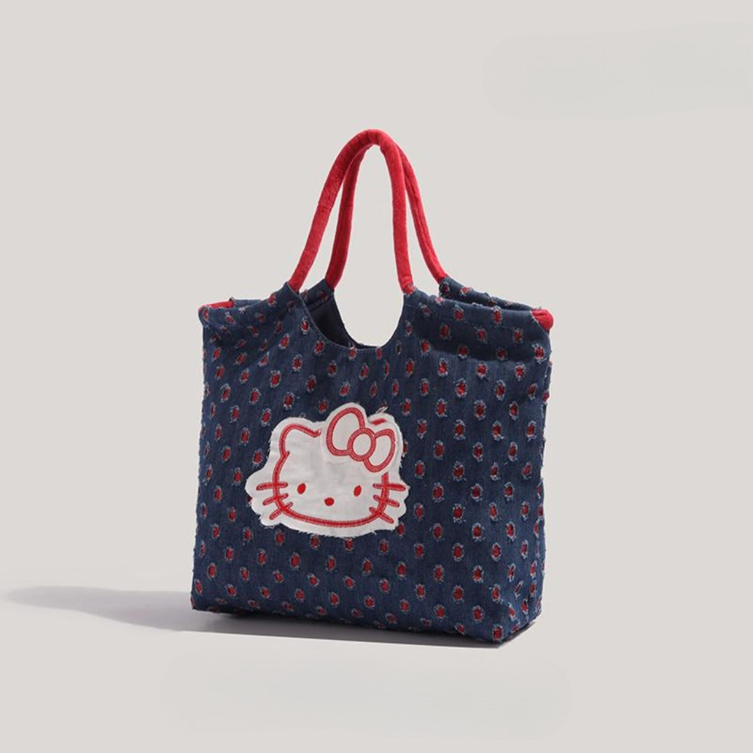 Retro denim tote bag, large capacity fashion shoulder bag, cute versatile tote bag for women