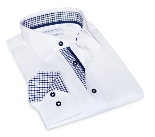 Christopher Button-Up Shirt With Contrast Details // White // Contemporary Fit (Regular)