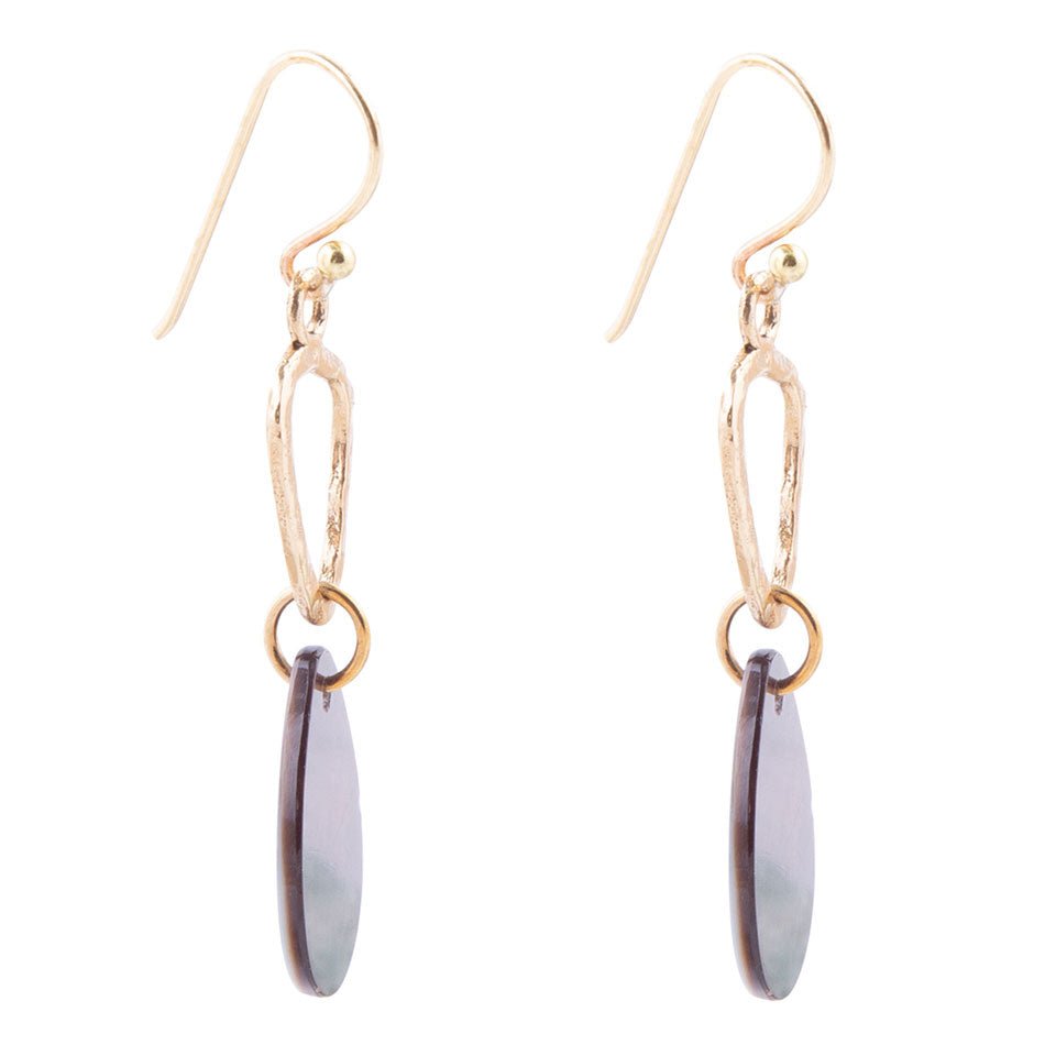 Black Mother of Pearl and Bronze Drop Earrings