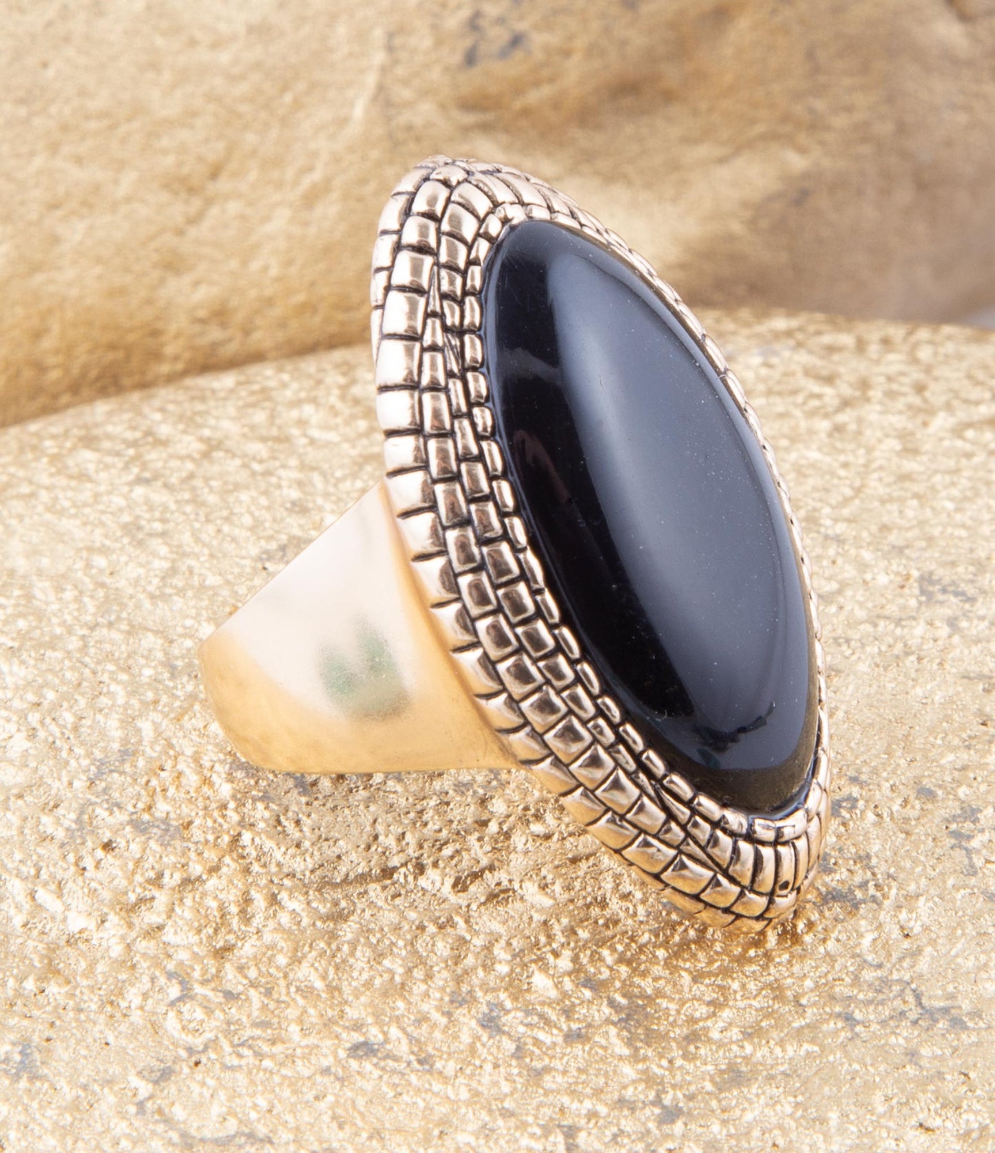 Black Onyx Golden Ring