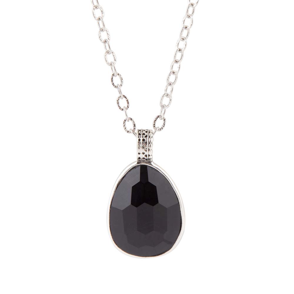 Black Onyx and Sterling Silver Teardrop Pendant Necklace
