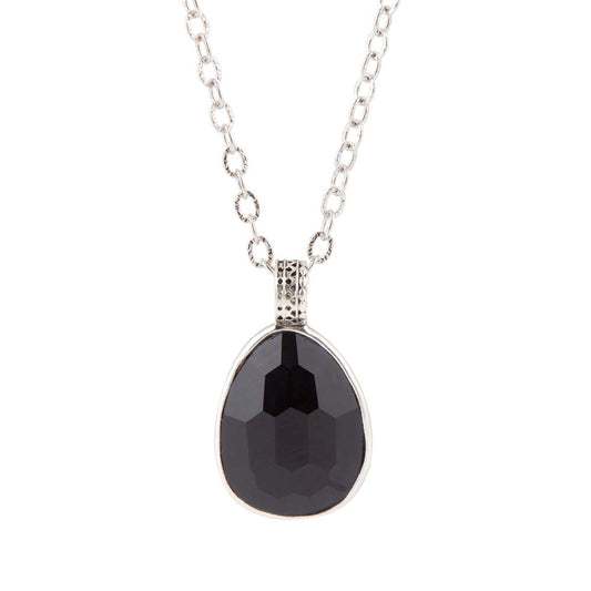 Black Onyx and Sterling Silver Teardrop Pendant Necklace