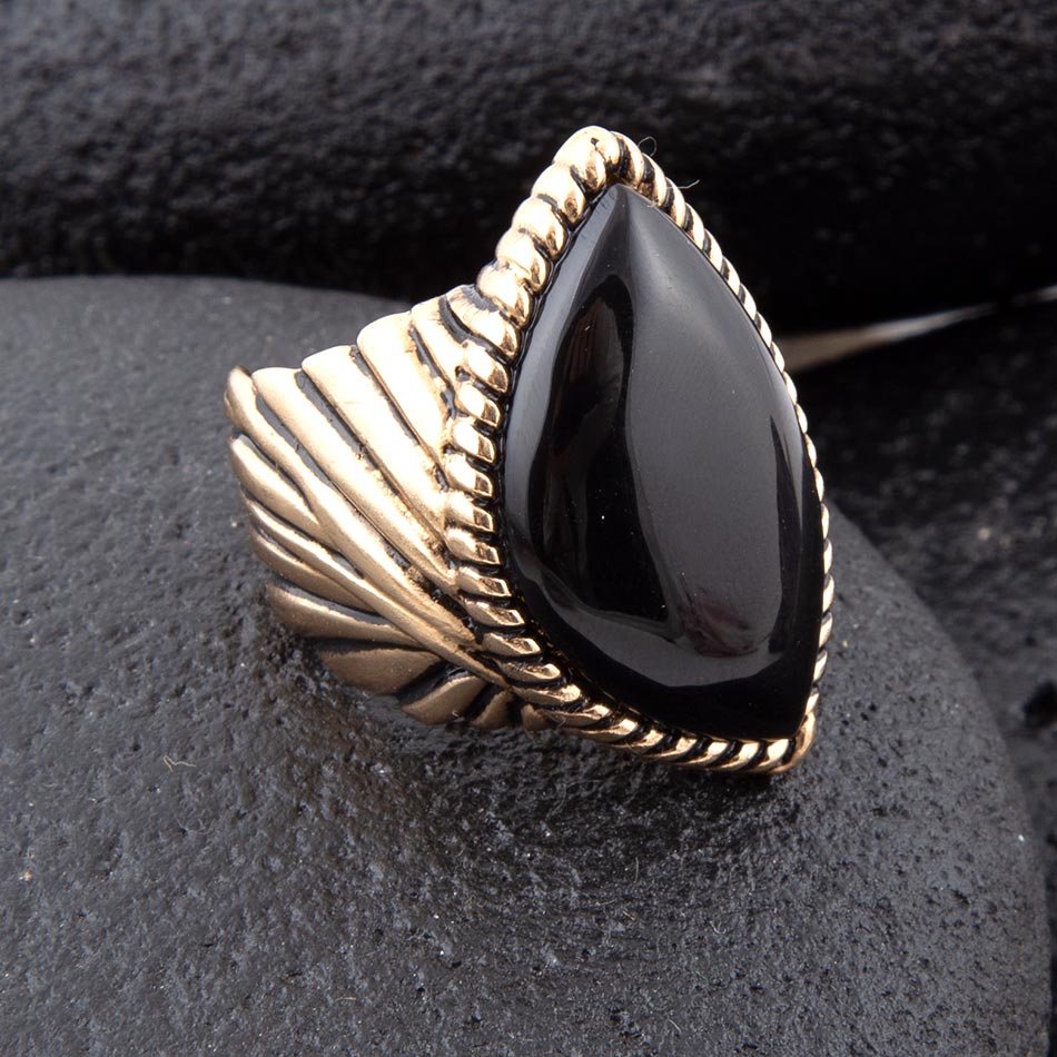 Black Onyx Golden Statement Rings
