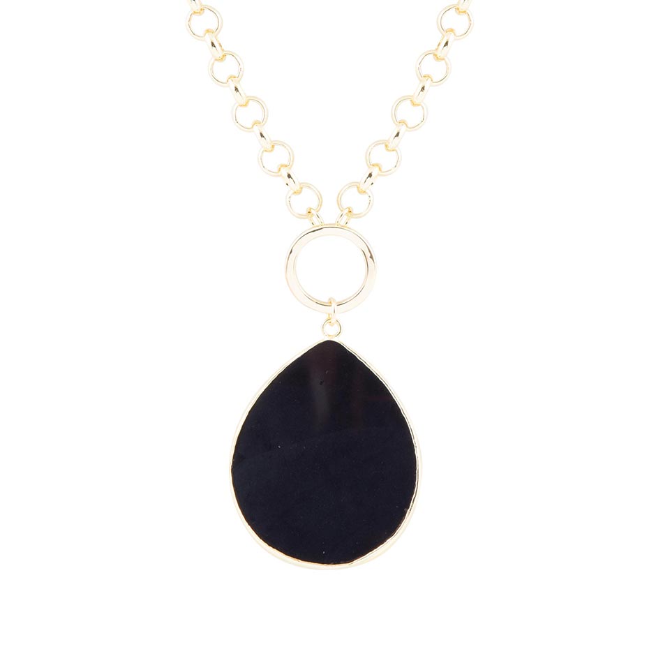 Black Onyx Teardrop Golden Chain Necklace