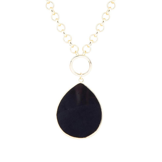 Black Onyx Teardrop Golden Chain Necklace