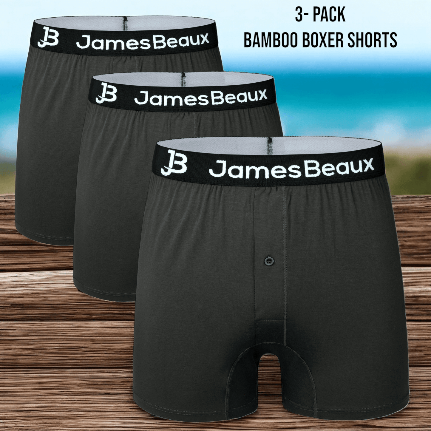 3-Pack Men's Black 95% Bamboo Boxer Shorts