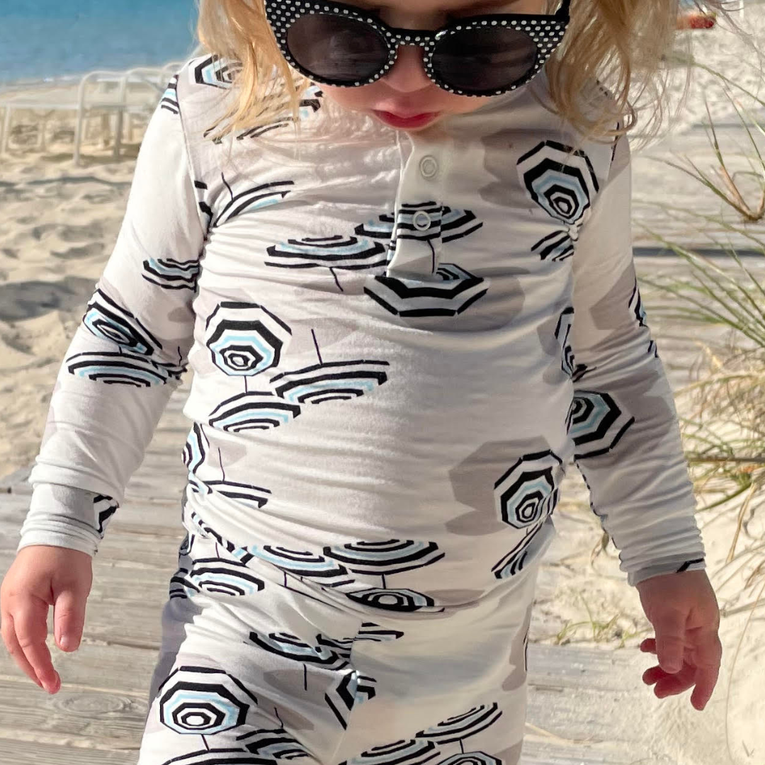 Amalfi Coast Beach Umbrella Black and White Two-Piece Set