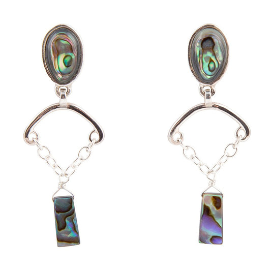 Blue Abalone Drop Chain Sterling Silver Earrings