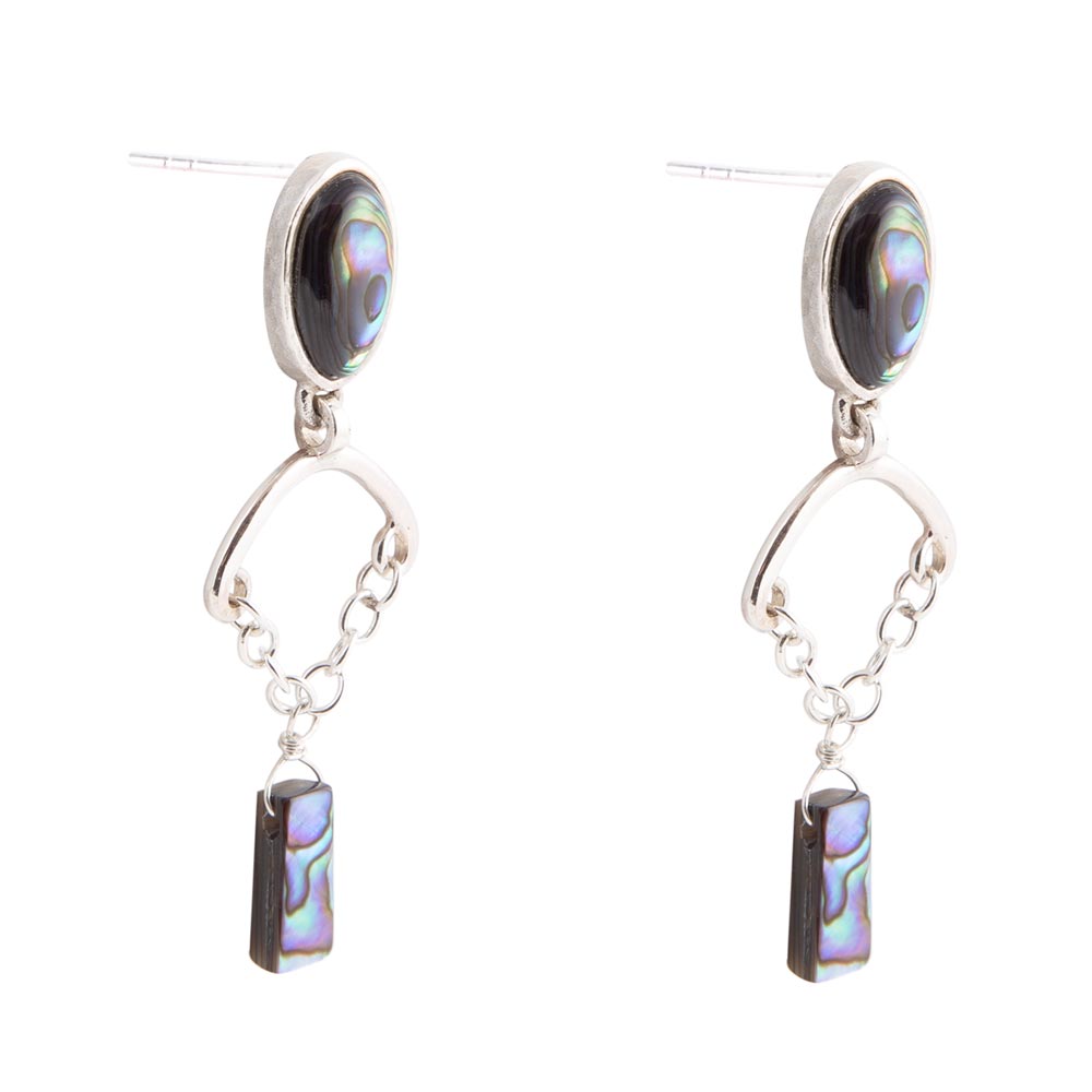 Blue Abalone Drop Chain Sterling Silver Earrings