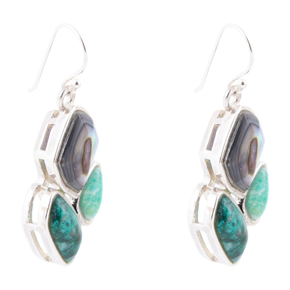 Blue Abalone Fire Sterling Silver Cluster Earrings