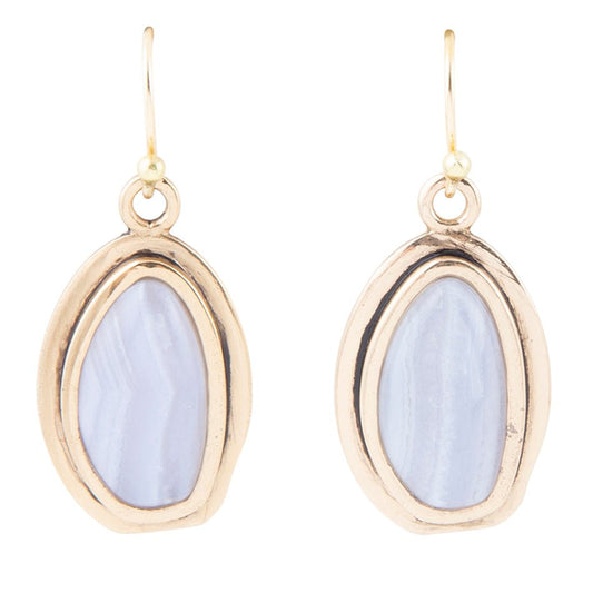 Blue Agate Golden Drop Earrings