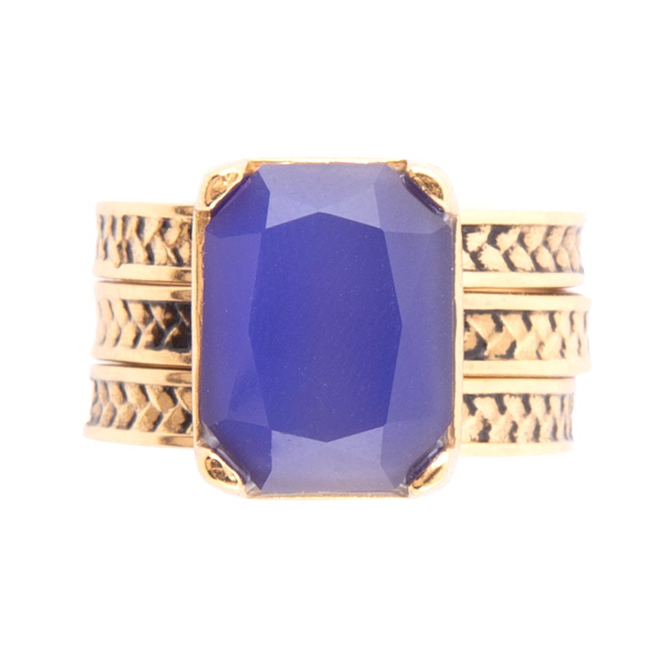 Blue Agate Stackable Golden Three Set Ring