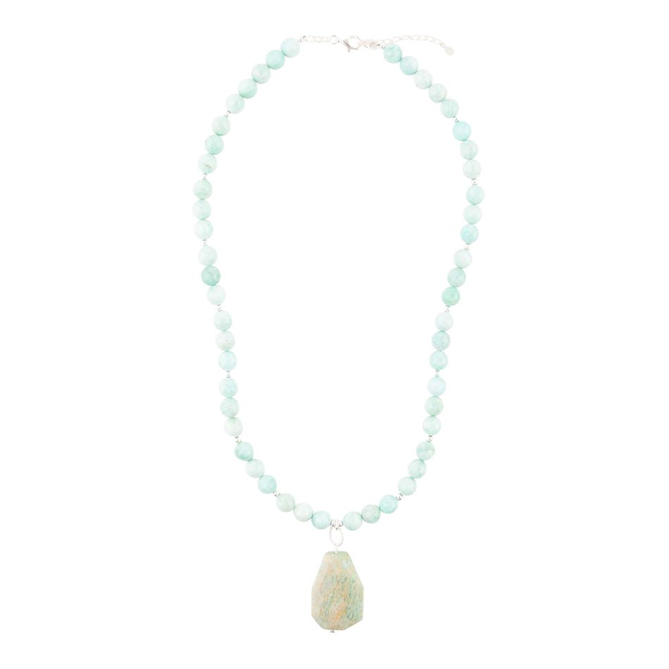 Blue Amazonite Sterling Silver Pendant Necklace