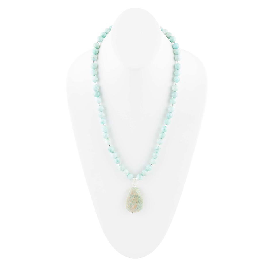 Blue Amazonite Sterling Silver Pendant Necklace