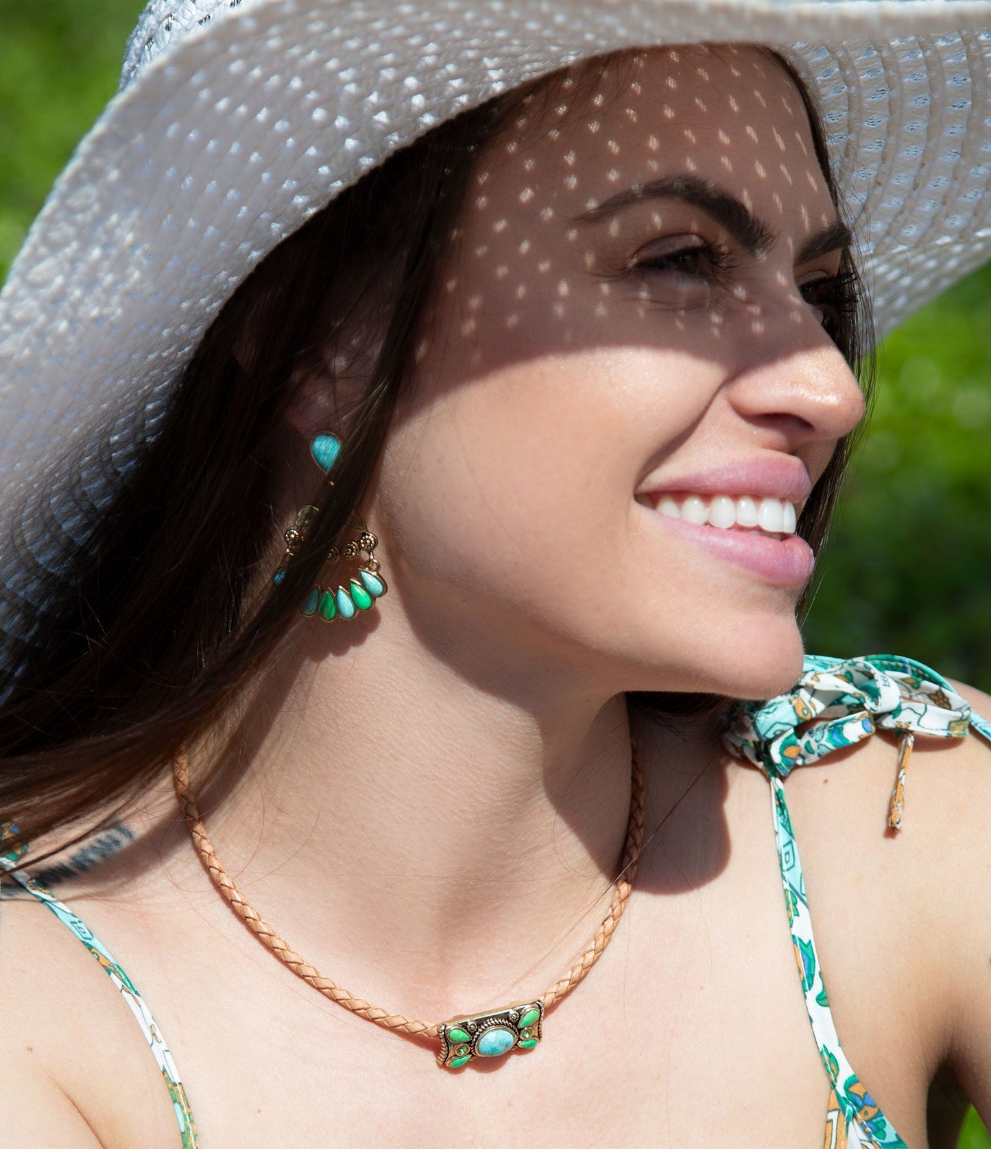 Legacy Lime Green and Blue Turquoise Braided Leather Necklace