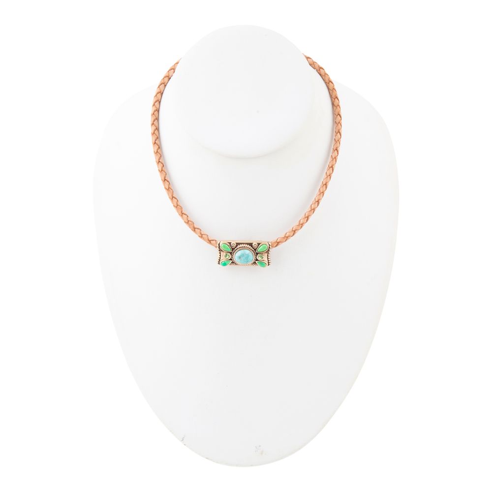 Legacy Lime Green and Blue Turquoise Braided Leather Necklace