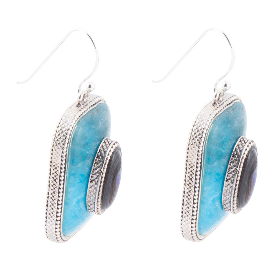 Blue Apatite and Abalone Stacked Sterling Silver Earrings
