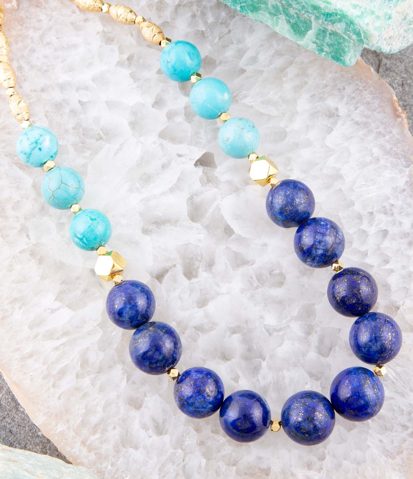 Blue Lapis and Magnesite Golden Necklace