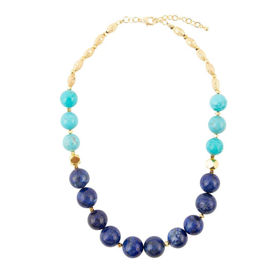 Blue Lapis and Magnesite Golden Necklace